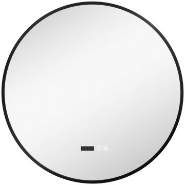 Oglinda de Baie Anti-Ceata cu Lumini LED Reglabile, O70x3 cm, Negru