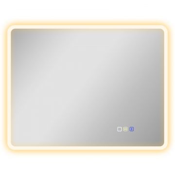 Oglinda de baie LED bluetooth 70 x 90 cm interruptor tactil lumina reglabila 3 culori anti-abur memorie argintiu