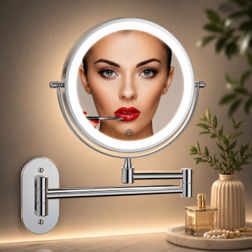 Oglinda de Machiaj Dubla Elindor® cu Iluminare LED, Marire 10X, Fixare pe Perete, Reincarcabila, Argintiu - Default Title