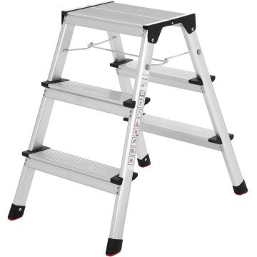 Scara cu trepte din aluminiu, Songmics, 44x59x62 cm, max 150 kg, 2 x 3 trepte, gri