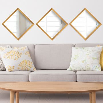 Set 3 oglinzi decorative, SETAYNA_050, Plastic laminat, Aur argint