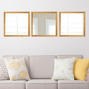 Set 3 oglinzi decorative, SETAYNA_058, Plastic laminat, Aur argint