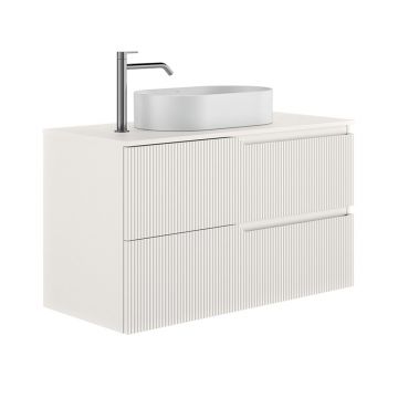 Set dulap baza suspendat Gala Canaletto 2 sertare 100 cm cu blat finisaj alb mat
