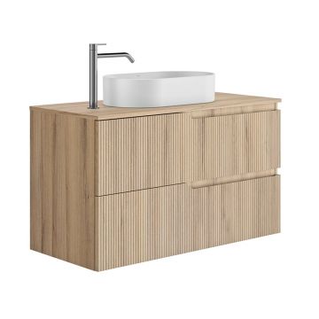 Set dulap baza suspendat Gala Canaletto 2 sertare 100 cm cu blat finisaj lemn bej mat