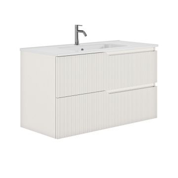 Set dulap baza suspendat Gala Canaletto 2 sertare 100 cm finisaj alb mat si lavoar Luc alb