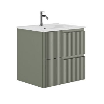 Set dulap baza suspendat Gala Canaletto 2 sertare 60 cm finisaj verde si lavoar Luc alb
