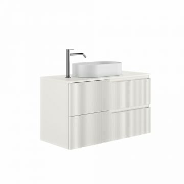 Set dulap baza suspendat Gala Canaletto 2 sertare 80 cm cu blat finisaj alb mat