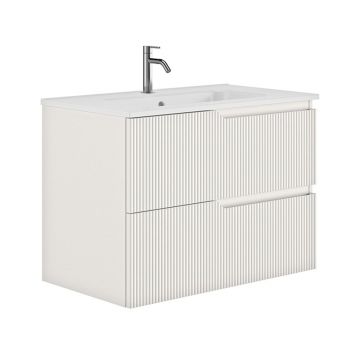 Set dulap baza suspendat Gala Canaletto 2 sertare 80 cm finisaj alb mat si lavoar Luc alb
