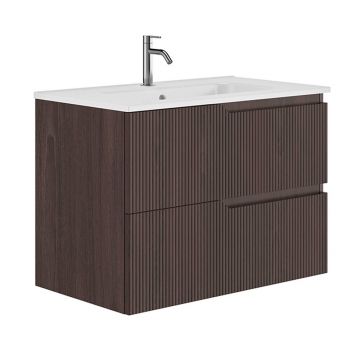 Set dulap baza suspendat Gala Canaletto 2 sertare 80 cm finisaj nuc negru si lavoar Luc alb