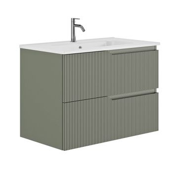 Set dulap baza suspendat Gala Canaletto 2 sertare 80 cm finisaj verde si lavoar Luc alb
