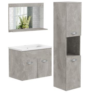 Set Mobilier Baie - 3 Piese: Oglinda, Chiuveta, Dulap Depozitare