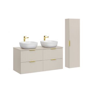 Set mobilier baie Adel Cashmere Smile 120 cm, dulap inalt si masca dubla cu lavoar, Comad, MDF/PAL, casmir