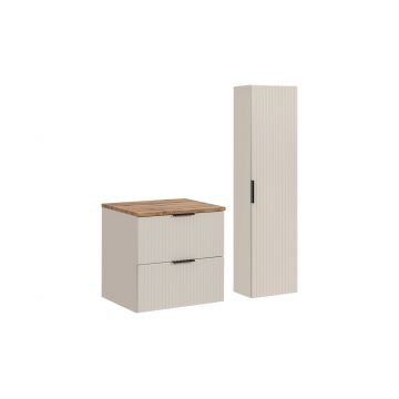 Set mobilier baie Adel Cashmere Wotan 60 cm HC, dulap inalt si masca lavoar, Comad, MDF/PAL, casmir