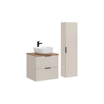 Set mobilier baie Adel Cashmere Wotan Smile 60 cm, dulap inalt si masca cu lavoar, Comad, MDF/PAL, casmir