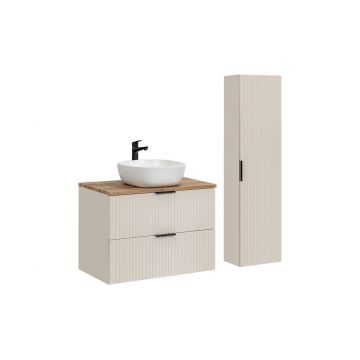 Set mobilier baie Adel Cashmere Wotan Smile 80 cm, dulap inalt si masca cu lavoar, Comad, MDF/PAL, casmir
