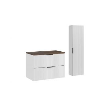 Set mobilier baie Adel White Vintage 80 cm HC, dulap inalt si masca lavoar, Comad, MDF/PAL, alb mat/negru vintage