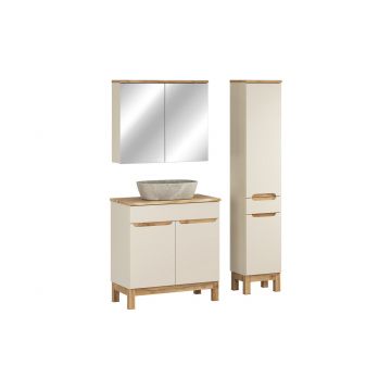 Set mobilier baie Bali Cashmere Anna 80 cm, dulap inalt, masca cu lavoar si cabinet cu oglinda, Comad, MDF/PAL, casmir