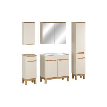 Set mobilier baie Bali Cashmere Sky 80 cm, dulapuri, masca cu lavoar si cabinet cu oglinda, Comad, MDF/PAL, casmir