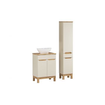 Set mobilier baie Bali Cashmere Wotan 60 cm HC, dulap inalt si masca cu lavoar, Comad, MDF/PAL, casmir