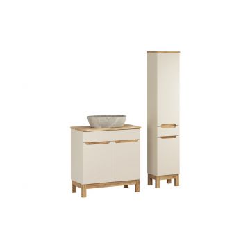 Set mobilier baie Bali Cashmere Wotan 80 cm, dulap inalt si masca cu lavoar, Comad, MDF/PAL, casmir