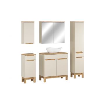 Set mobilier baie Bali Cashmere Wotan 80 cm HC MC, dulapuri, masca cu lavoar si cabinet cu oglinda, Comad, MDF/PAL, casmir