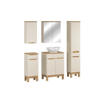 Set mobilier baie Bali Cashmere Wotan Pati 60 cm, dulapuri, masca cu lavoar si cabinet cu oglinda, Comad, MDF/PAL, casmir