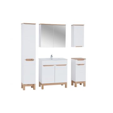 Set mobilier baie Bali White Lava 80 cm 804 1, dulapuri, masca cu lavoar si cabinet cu oglinda, Comad, MDF/PAL, alb