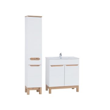 Set mobilier baie Bali White Lava 80 cm 840, dulap inalt si masca cu lavoar, Comad, MDF/PAL, alb