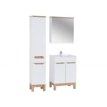 Set mobilier baie Bali White Lava 80 cm 841, dulap inalt, masca cu lavoar si cabinet cu oglinda, Comad, MDF/PAL, alb