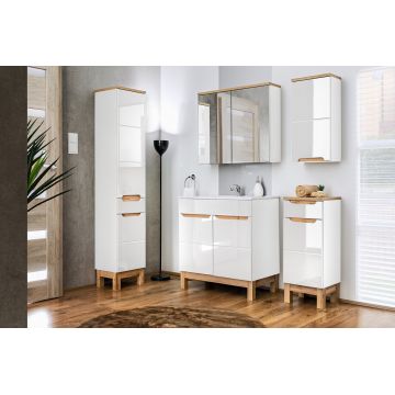 Set mobilier baie Bali White Lava 80 cm, dulapuri, masca cu lavoar si cabinet cu oglinda, Comad, MDF/PAL, alb