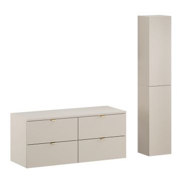 Set mobilier baie Dalia Cashmere 120 cm, dulap inalt si masca dubla lavoar, Comad, PAL, casmir