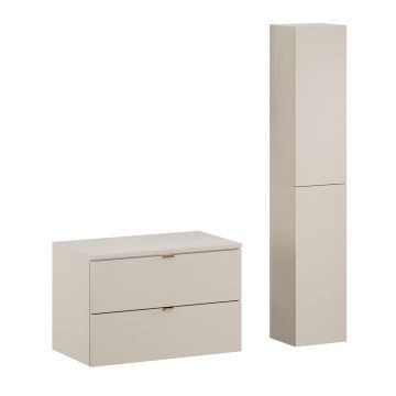 Set mobilier baie Dalia Cashmere 80 cm HC, dulap inalt si masca lavoar, Comad, PAL, casmir