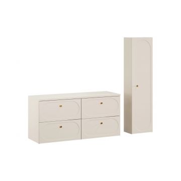 Set mobilier baie Donna Sand 120 cm, dulap inalt si masca dubla lavoar, Comad, MDF/PAL, bej nisip