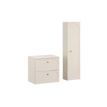 Set mobilier baie Donna Sand 60 cm, dulap inalt si masca lavoar, Comad, MDF/PAL, bej nisip