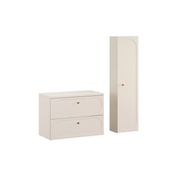 Set mobilier baie Donna Sand 80 cm, dulap inalt si masca lavoar, Comad, MDF/PAL, bej nisip
