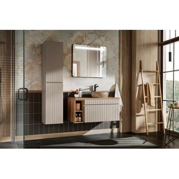 Set mobilier baie Iconic Cashmere 100 cm, dulap inalt si masca cu lavoar, Comad, MDF/PAL, casmir
