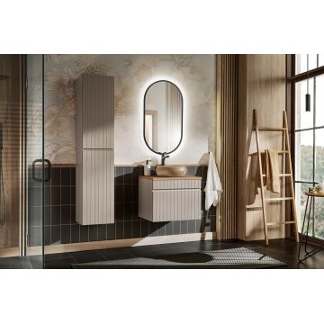 Set mobilier baie Iconic Cashmere 60 cm, dulap inalt si masca cu lavoar, Comad, MDF/PAL, casmir