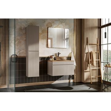 Set mobilier baie Iconic Cashmere 80 cm, dulap inalt si masca cu lavoar, Comad, MDF/PAL, casmir