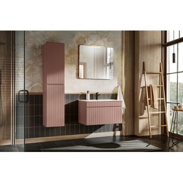 Set mobilier baie Iconic Rose 80 cm, dulap inalt si masca cu lavoar, Comad, MDF/PAL, roz