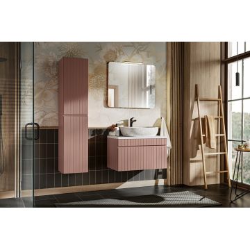 Set mobilier baie Iconic Rose Lili 80 cm, dulap inalt si masca cu lavoar, Comad, MDF/PAL, roz