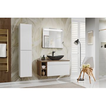 Set mobilier baie Iconic White 100 cm, dulap inalt, masca cu lavoar si oglinda, Comad, MDF/PAL, alb