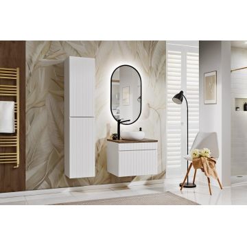 Set mobilier baie Iconic White 60 cm, dulap inalt, masca cu lavoar si oglinda LED, Comad, MDF/PAL, alb