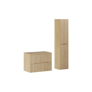 Set mobilier baie Nordic Cremona 80 cm, dulap inalt si masca lavoar, Comad, MDF/PAL, stejar