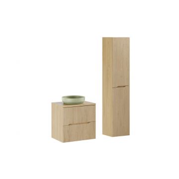 Set mobilier baie Nordic Cremona River 60 cm, dulap inalt si masca cu lavoar, Comad, MDF/PAL, stejar