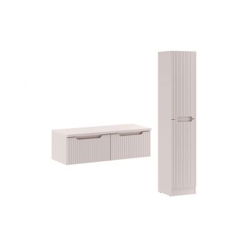 Set mobilier baie Nova Cashmere 100 cm, dulap inalt si masca dubla lavoar, Comad, MDF/PAL, casmir