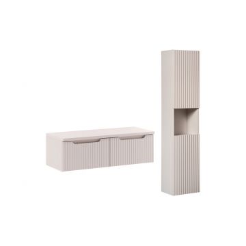 Set mobilier baie Nova Cashmere 100 cm HC, dulap inalt si masca dubla lavoar, Comad, MDF/PAL, casmir