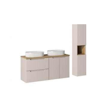 Set mobilier baie Nova Cashmere 120 cm, dulap inalt si masca dubla cu lavoar, Comad, MDF/PAL, casmir