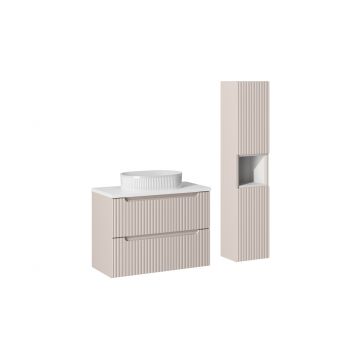 Set mobilier baie Nova Cashmere Beyond 80 cm, dulap inalt si masca cu lavoar, Comad, MDF/PAL, casmir/alb