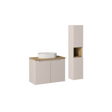 Set mobilier baie Nova Cashmere Beyond 80 cm, dulap inalt si masca cu lavoar, Comad, MDF/PAL, casmir