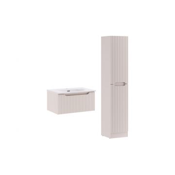 Set mobilier baie Nova Cashmere Sky 60 cm, dulap inalt si masca cu lavoar, Comad, MDF/PAL, casmir